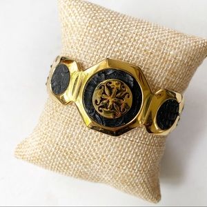 Rustic Cuff Gold Tone Snake Skin Station Bracelet